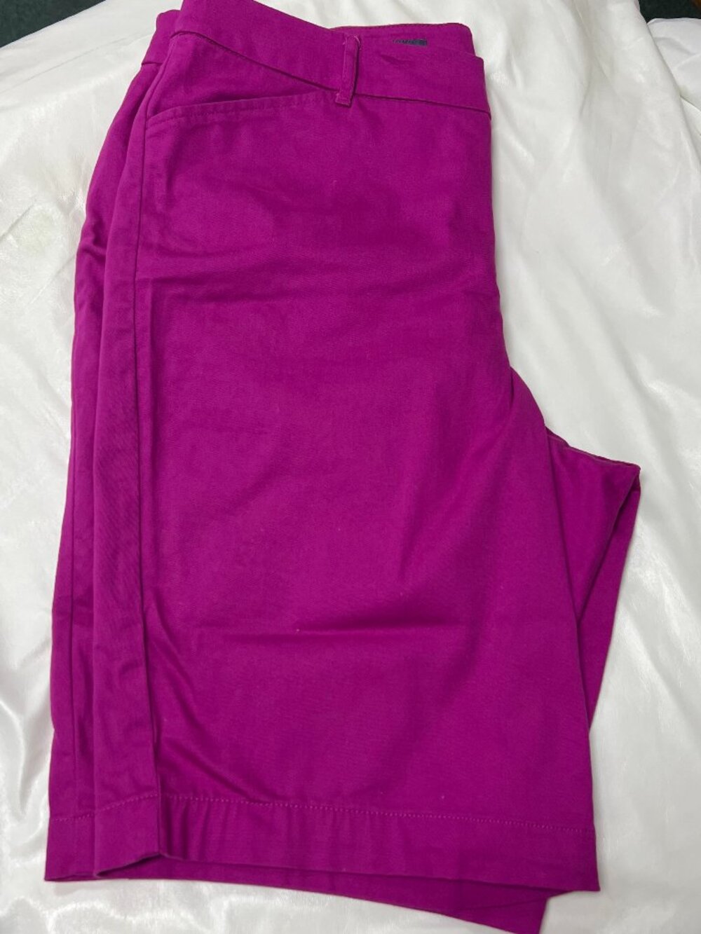 women 16W Bermuda shorts Mid-rise flat-front walking fuchsia short 10' inseam